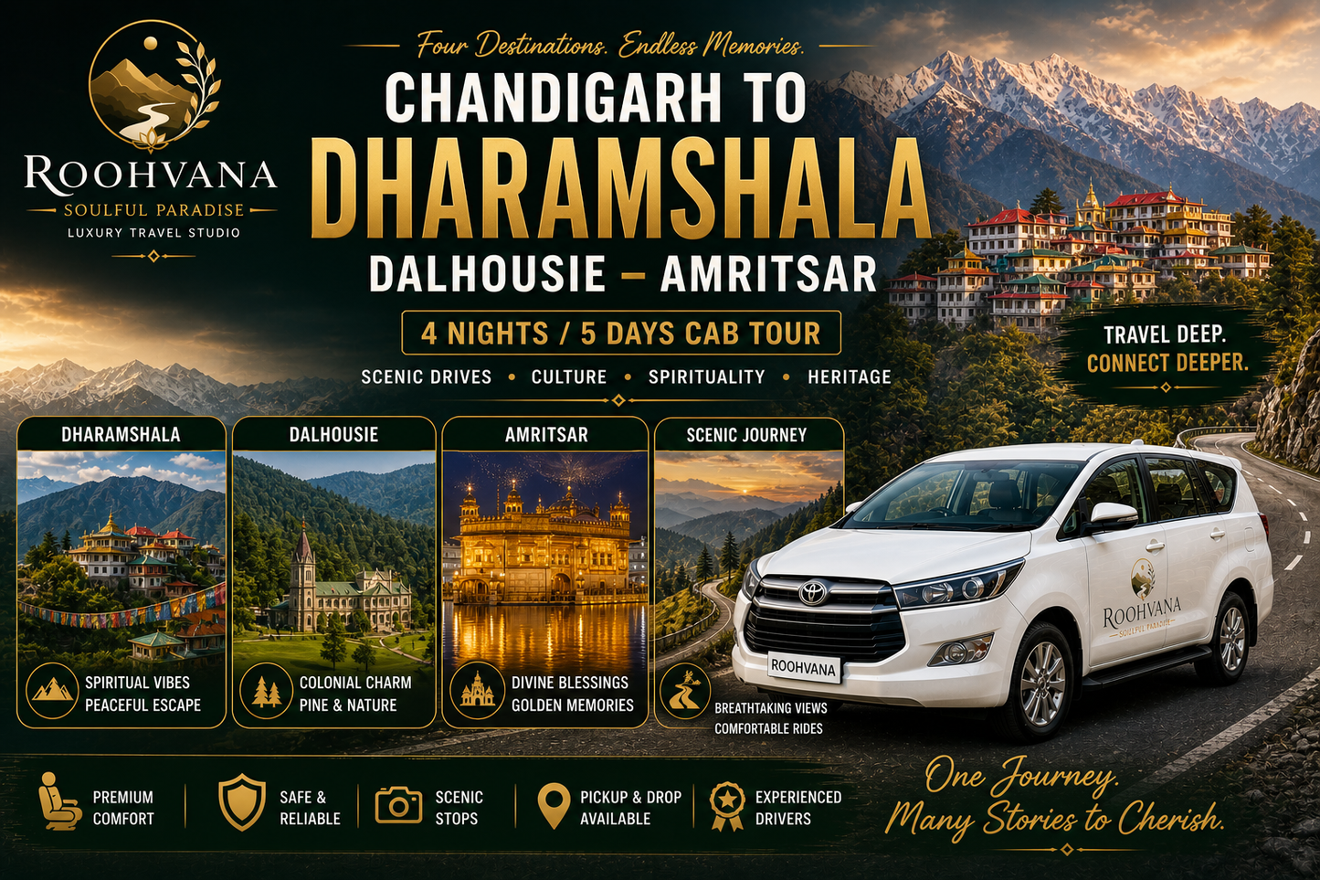 CHANDIGARH – DHARAMSHALA – DALHOUSIE – AMRITSAR CAB TOUR (4N/5D)