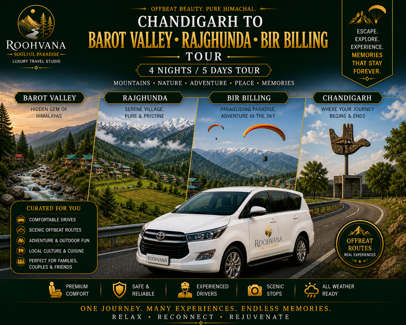 CHANDIGARH) – BAROT VALLEY – RAJGHUNDA – BIR BILLING TOUR (4N/5D