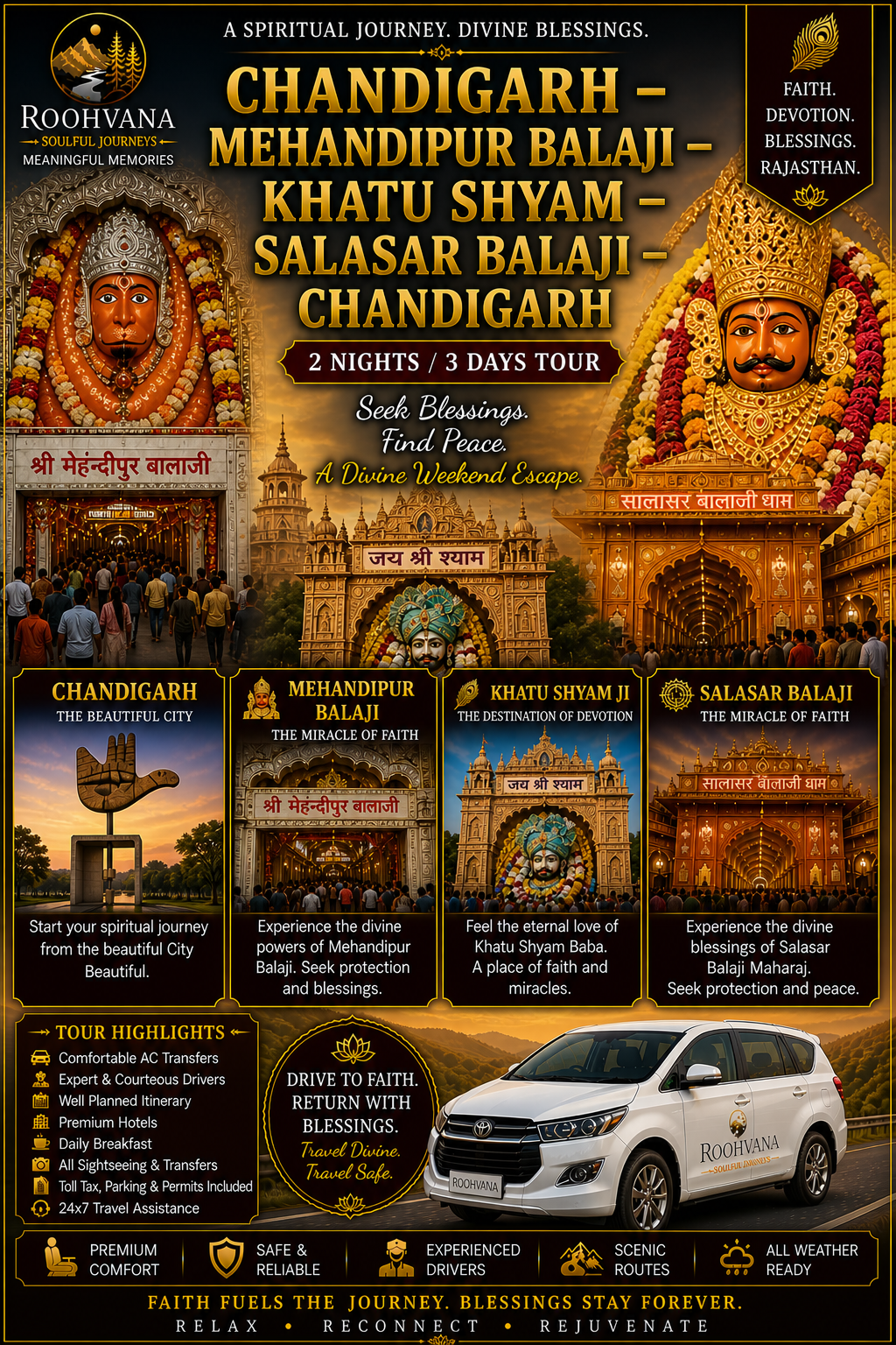 CHANDIGARH β MEHANDIPUR BALAJI β KHATU SHYAM β SALASAR BALAJI β CHANDIGARH (2N/3D)