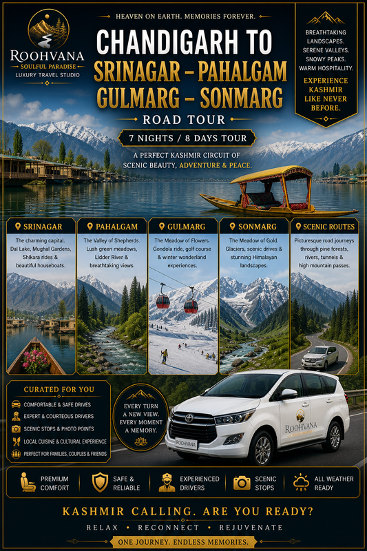 CHANDIGARH-SRINAGAR – PAHALGAM – GULMARG –SONMARG ROAD TOUR (7N/8D)