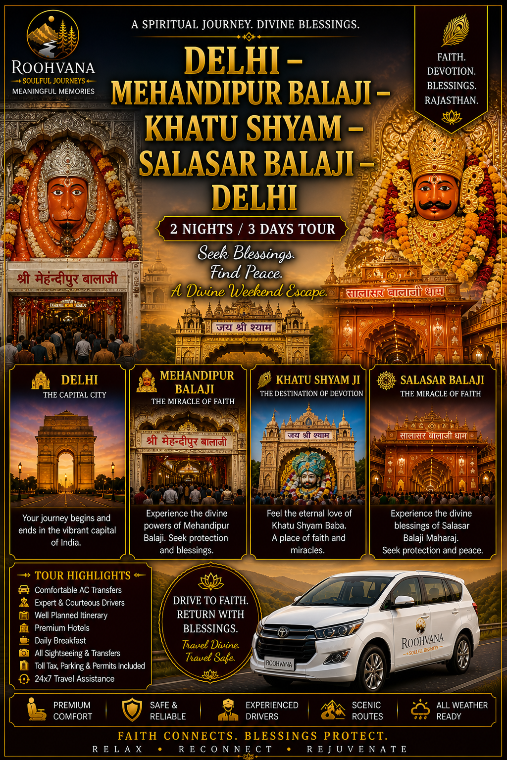 DELHI – MEHANDIPUR BALAJI – KHATU SHYAM – SALASAR BALAJI – DELHI (2N/3D)