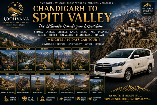 CHANDIGARH– SHIMLA – SANGLA – CHITKUL – KALPA –KAZA-TABO – DHANKAR-KOMIK – KIBBER – PIN VALLEY – CHANDRATAL –MANALI (9N/10D)