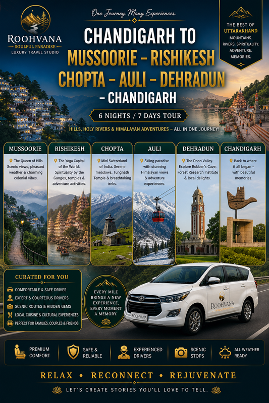 CHANDIGARH – MUSSOORIE – RISHIKESH – CHOPTA – AULI –DEHRADUN – CHANDIGARH (6N/7D)